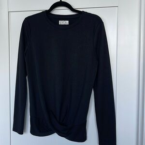 Black long sleeve shirt with twist front hem